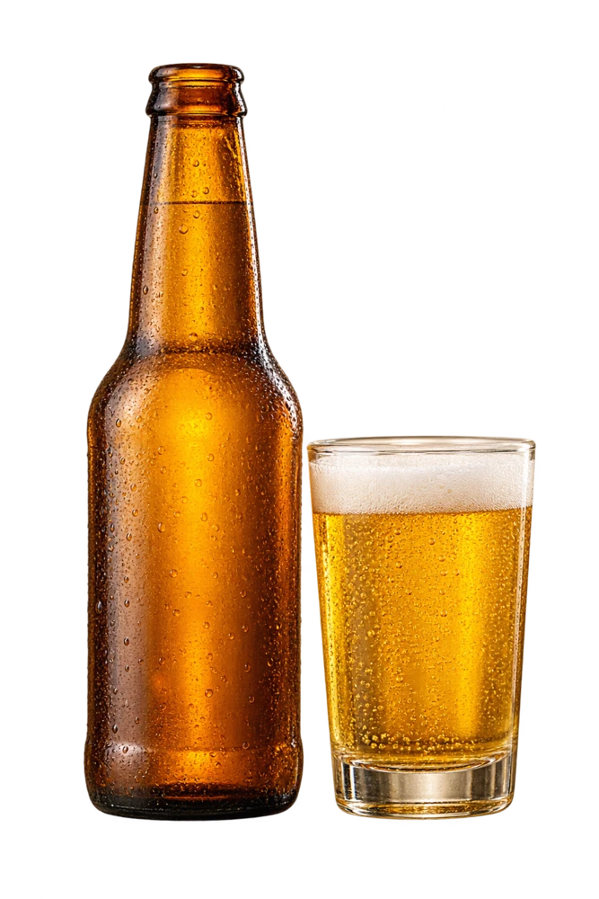 Botella y vaso de cerveza · Imagen conceptual con IA
